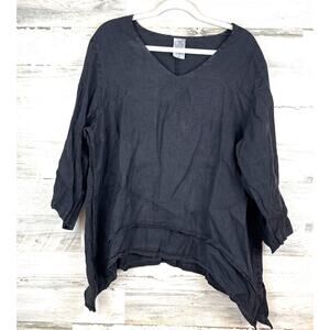 La Fixsun Womens L Black Linen Tunic Top Lightweight 100% Linen
